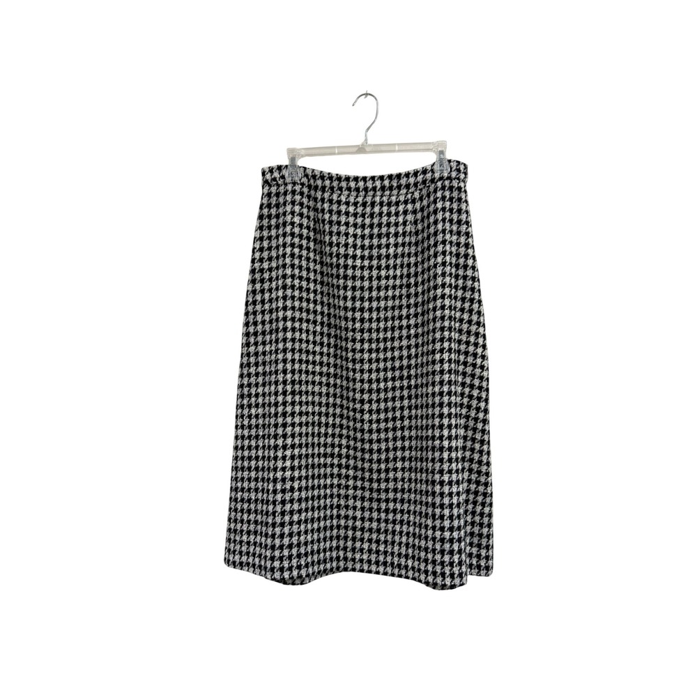 Halogen Womens Black White Houndstooth Tweed Career Midi Pencil Skirt Size M